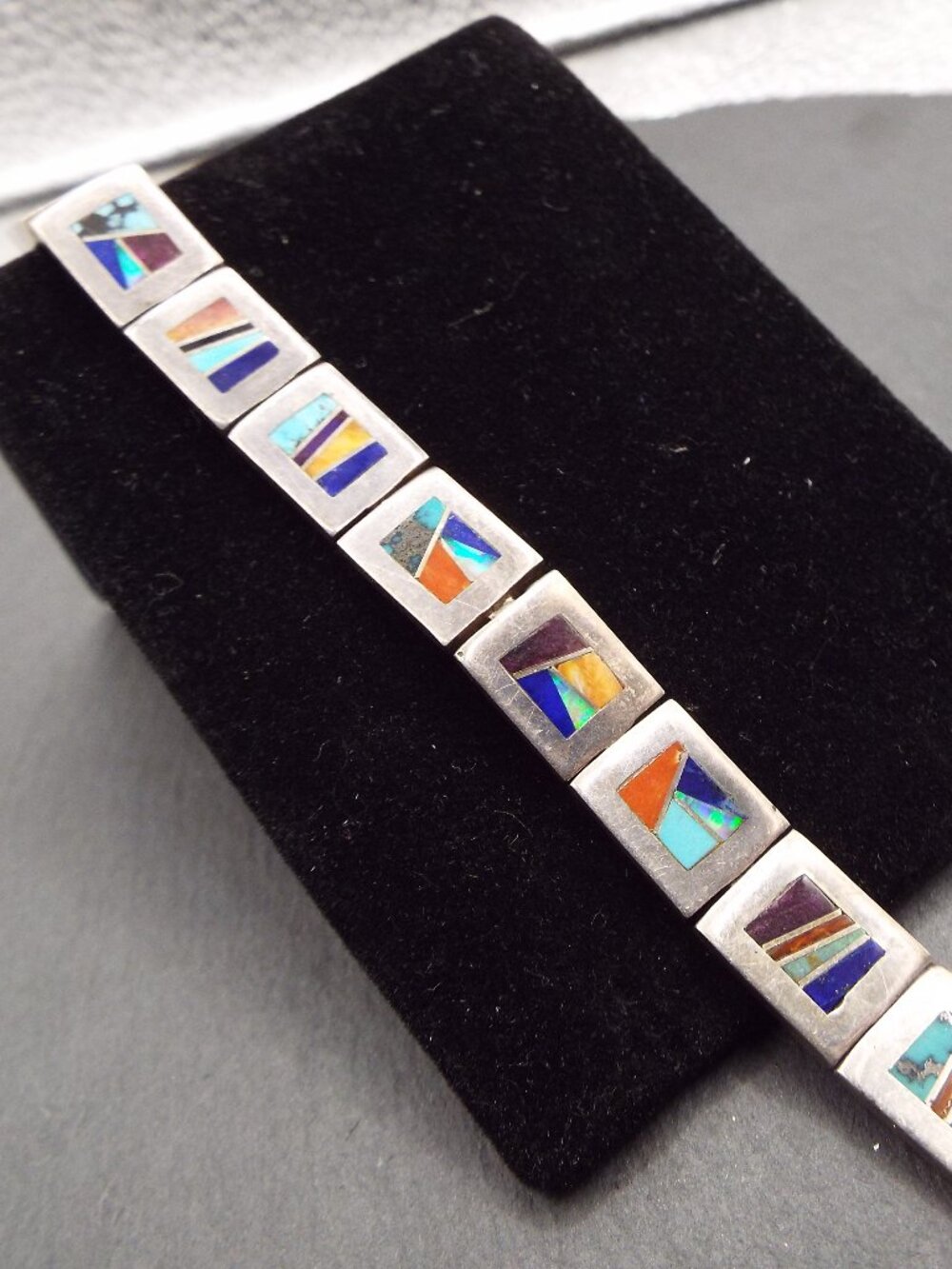 TSF STERLING GALLUP NM *OOAK**COLORFUL GEMSTONE INLAY LINKS BRACELET BR